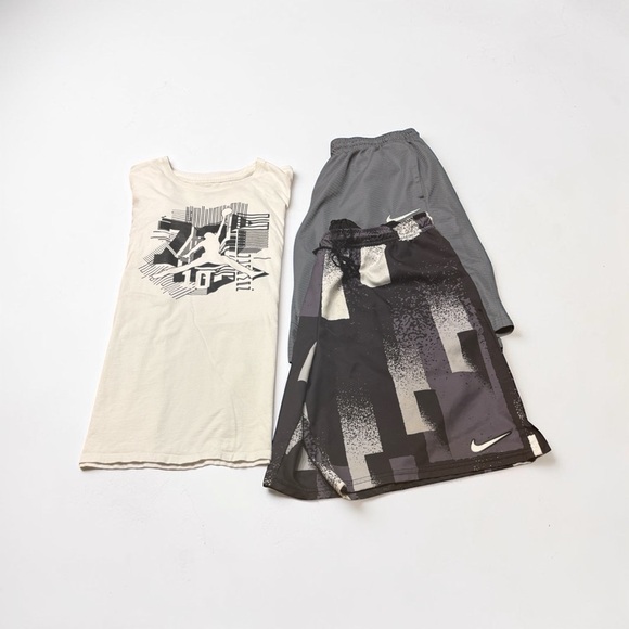 Nike Other - A 3 Piece Set, Jordan White Graphic Tee with Gray & Black Athletic Shorts